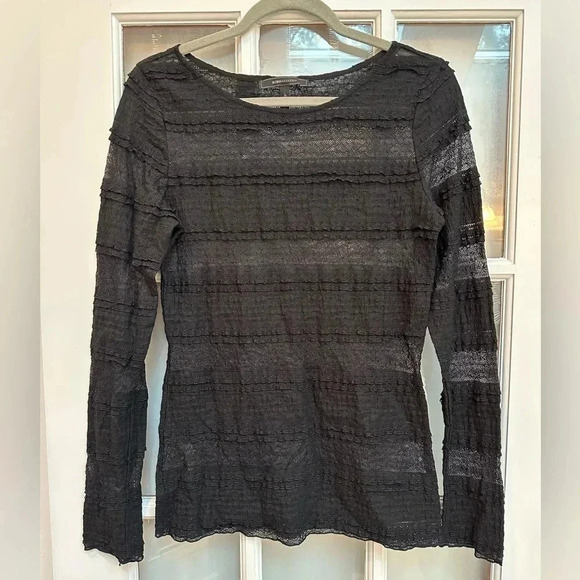 BCBGMAXAZRIA | Black Lace Semi Sheer Long Sleeve Blouse Size M Medium - Picture 6 of 6